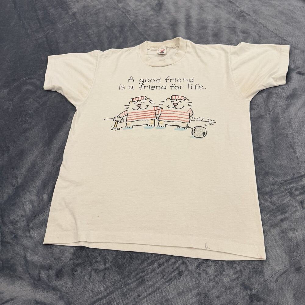 VTG 90s Shoebox Greetings Cat Tee Leslie Ann Single Stitch Made in USA Rare Sz L
